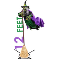 12ft Animated Hovering Witch with Broomstick – Halloween Animatronic Decor