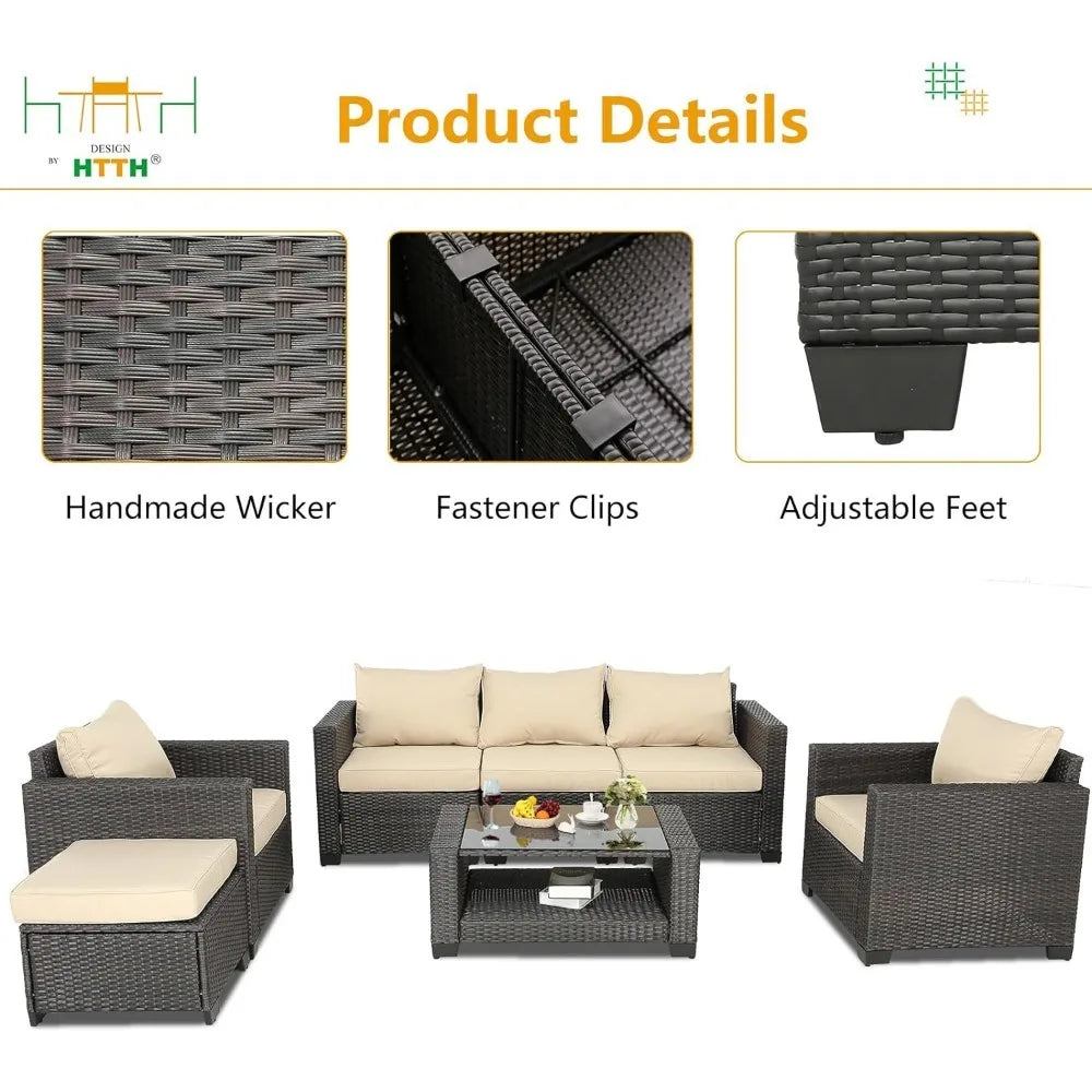 7 Pieces Patio Furniture Set Rattan Wicker