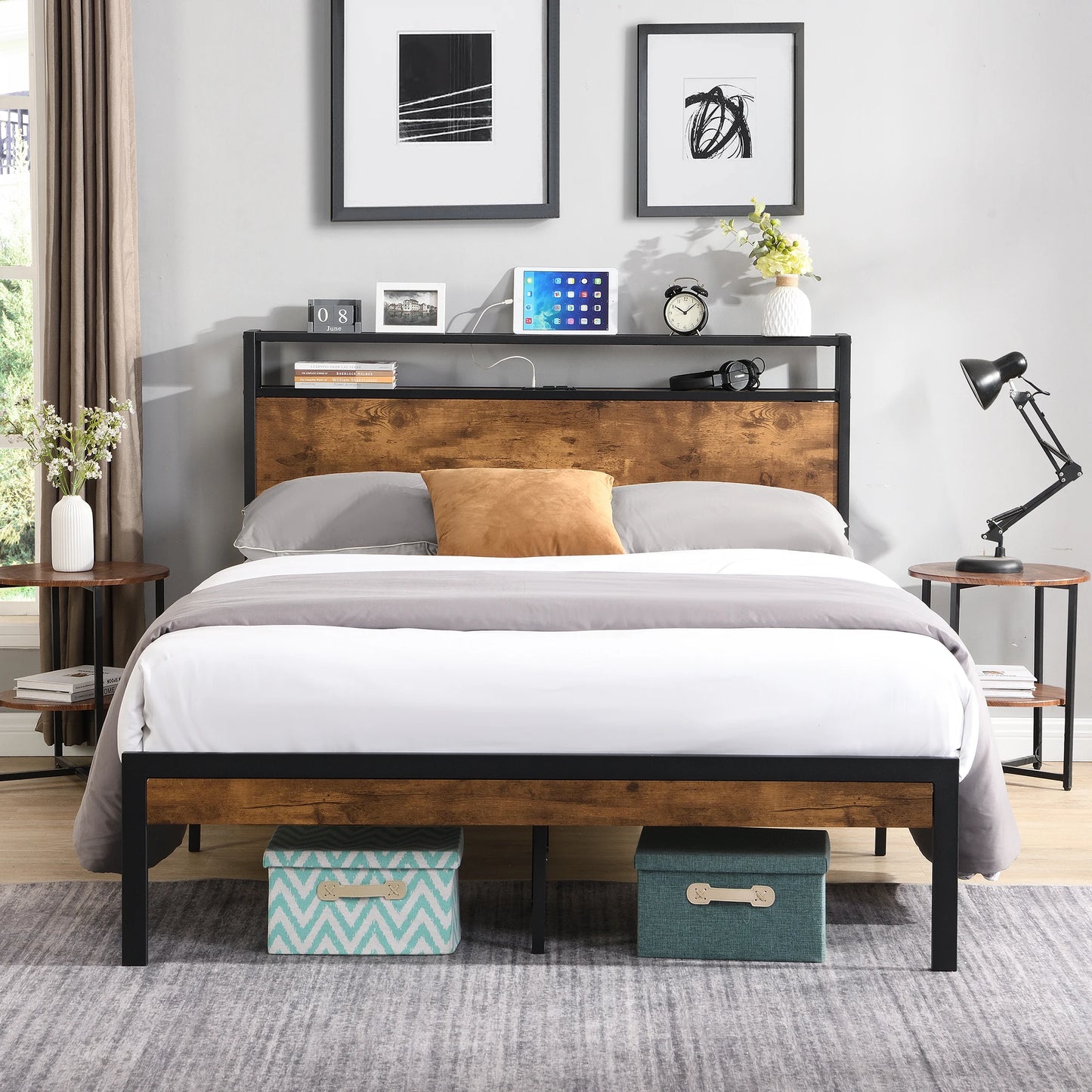 Metal Platform Bed Frame with USB Port