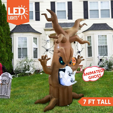 7 ft Halloween Haunted Tree Inflatable with Ghosts & LED Lights – Spooky Outdoor Yard Decoration