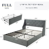 Bed frame With 4 Storage Drawers Wing-Back Headboard