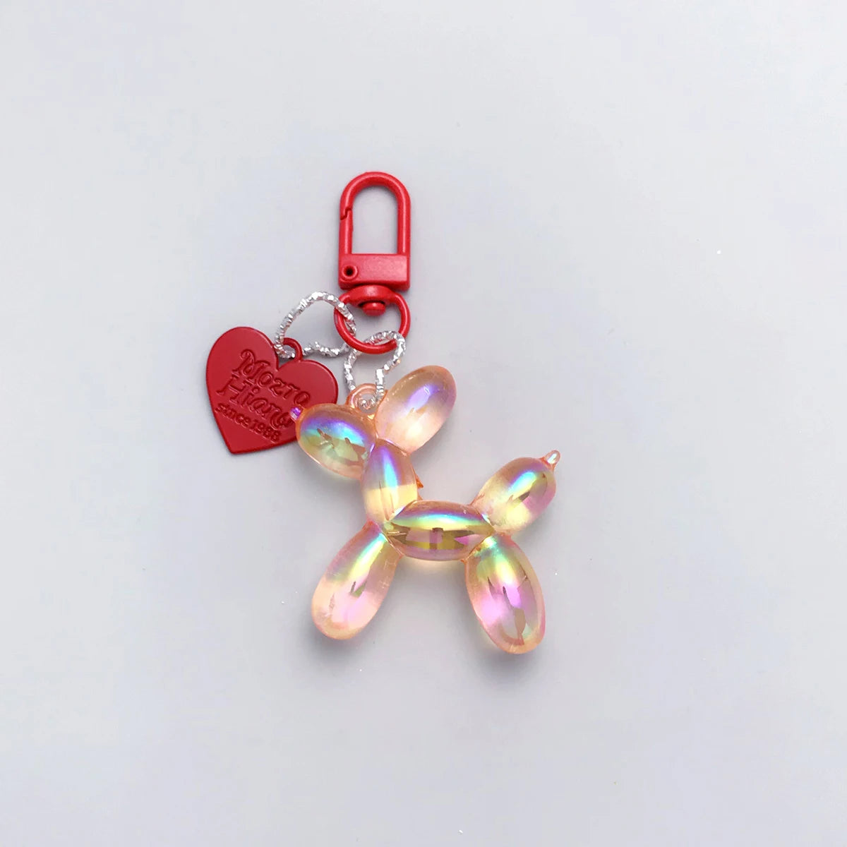 Iridescent Balloon Dog Keychain - Resin Charm with D-Shaped Buckle