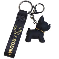 Punk French Bulldog Keychain - Resin Core with PU Leather Strap