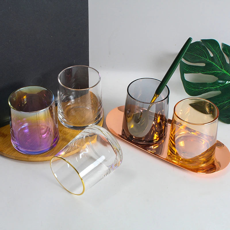 Hand-Blown Crystal Lowball Glass - Colorful Old Fashioned Tumblers for Cocktails