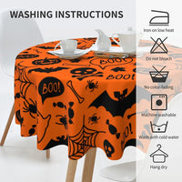 Halloween Round Tablecloth with ‘Boo!’ and Spooky Icons Design – Orange and Black Festive Decor