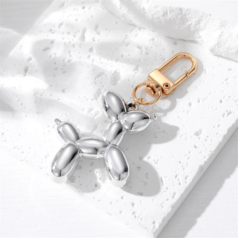 Metallic Balloon Dog Keychain - Vibrant Resin Charm with Zinc Alloy Clip