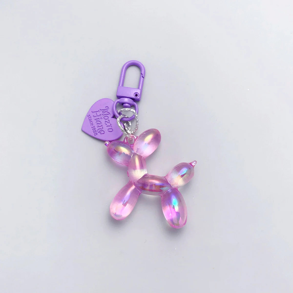 Iridescent Balloon Dog Keychain - Resin Charm with D-Shaped Buckle