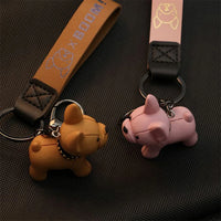 Punk French Bulldog Keychain - Resin Core with PU Leather Strap