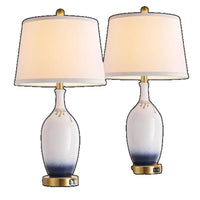 Set of 2 Ceramic Touch Control Table Lamps with USB Charging Ports - Elegant Gradient Finish