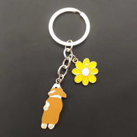 Corgi & Daisy Keychain Set - Zinc Alloy with Antique Silver Plating