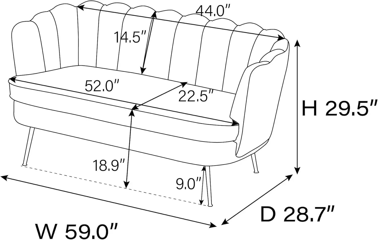 Elegant Scalloped Sofa with Plush Upholstery - Available in Multiple Colors