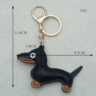 Dachshund Keychain - 16 Colors PU Leather Dog Charm with Stainless Steel Ring