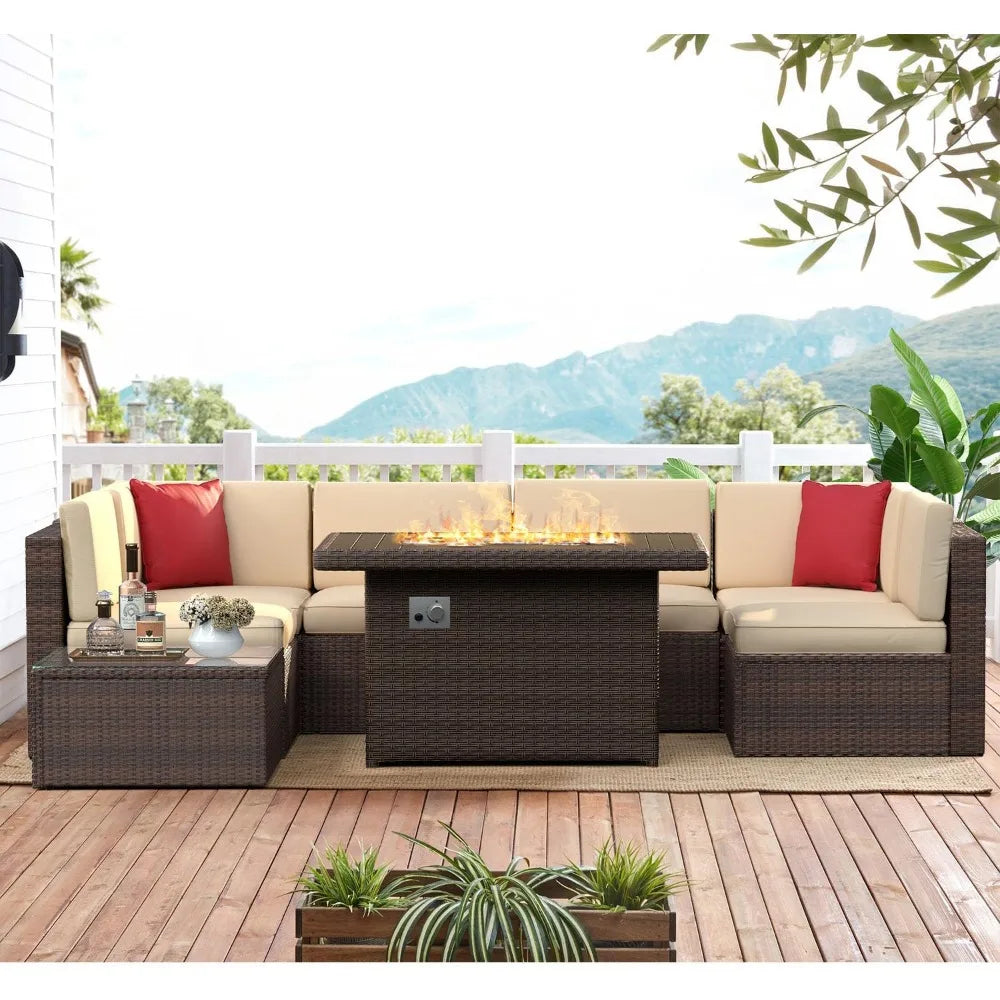 8 Piece Wicker Set with 40" Fire Pit