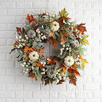 Autumn Harvest Wreath with White Pumpkins and Berries – 15.75 Inches