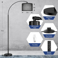 Dimmable Arc Floor Lamp with Remote Control - Adjustable Modern Standing Lamp with Linen Shade