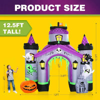 12.5ft Halloween Inflatable Haunted Castle with Ghosts – Giant Lighted Yard Decoration