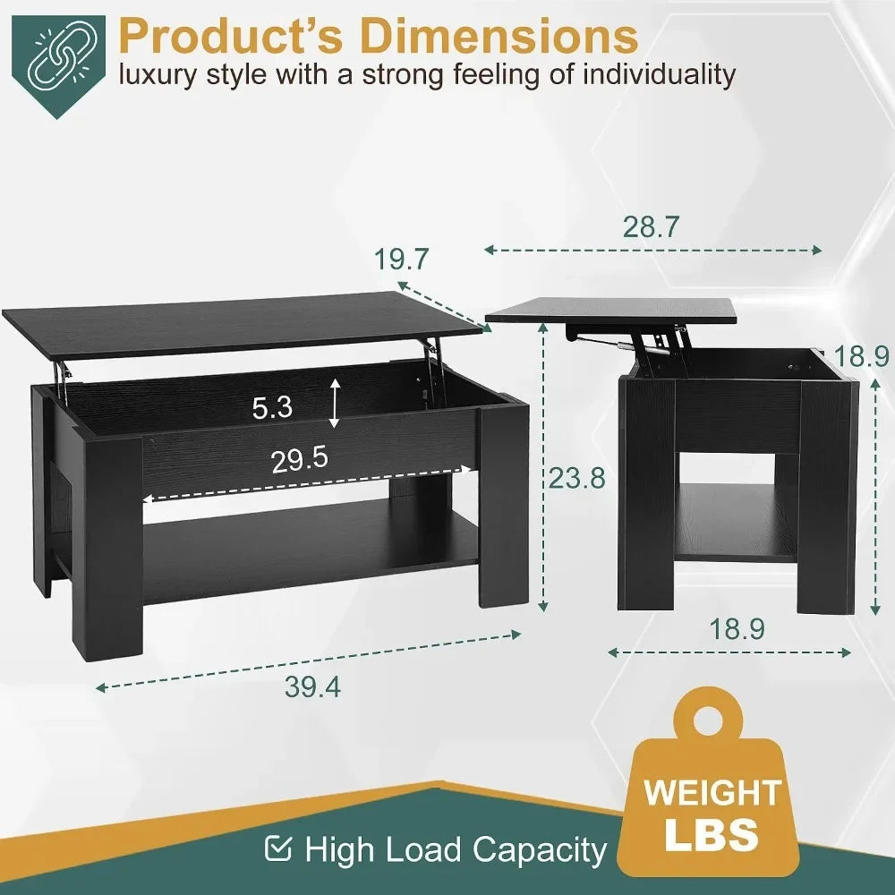 Modern Lift-Top Coffee Table with Hidden Storage and Lower Shelf