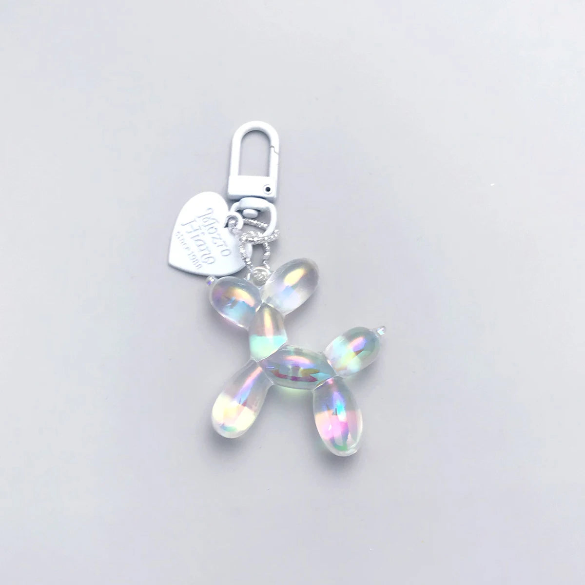 Iridescent Balloon Dog Keychain - Resin Charm with D-Shaped Buckle