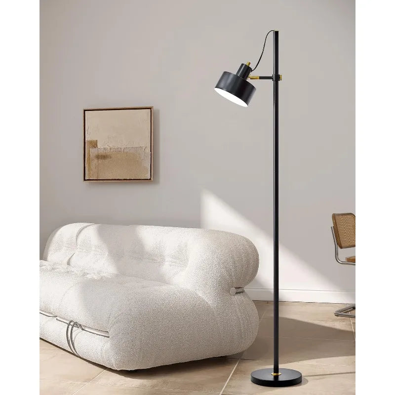 Modern Adjustable Floor Lamp with Gold and Black Finish - Mid-Century Design - Rotatable Metal Shade & Sturdy Base