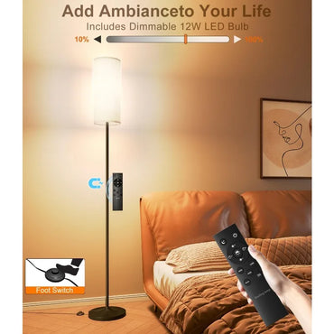 Dimmable LED Floor Lamp with Remote Control - Modern Tall Standing Light