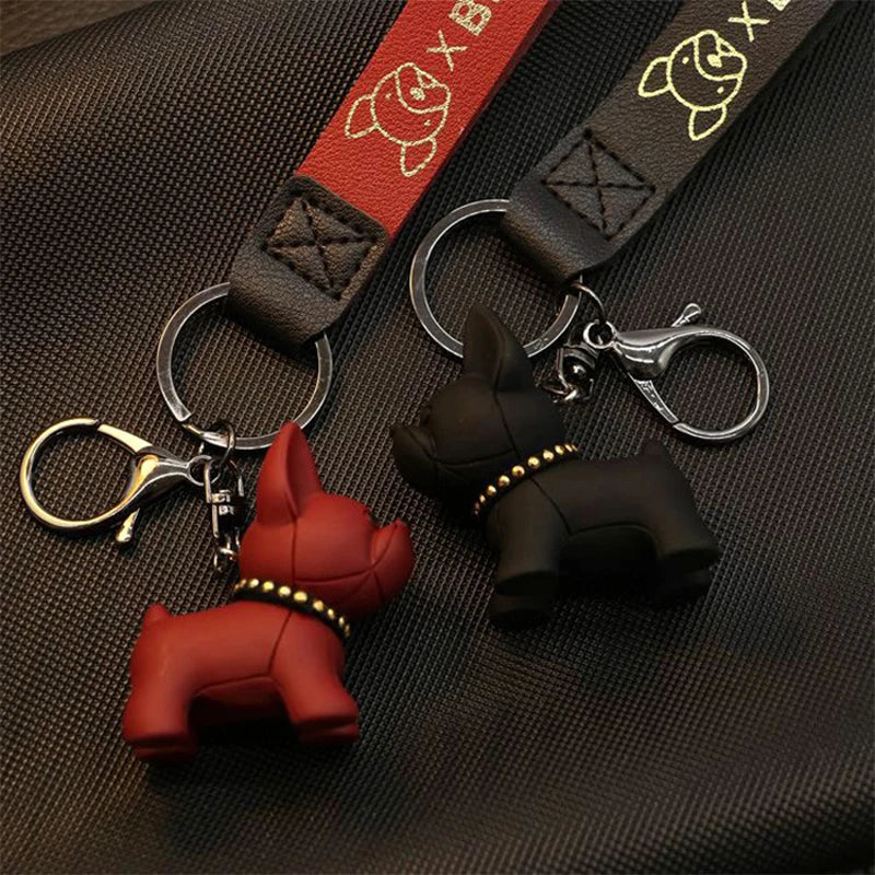 Punk French Bulldog Keychain - Resin Core with PU Leather Strap