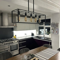 Industrial 5-Light Ceiling Lamp – Rectangular Chandelier for Kitchen Island & Dining Room