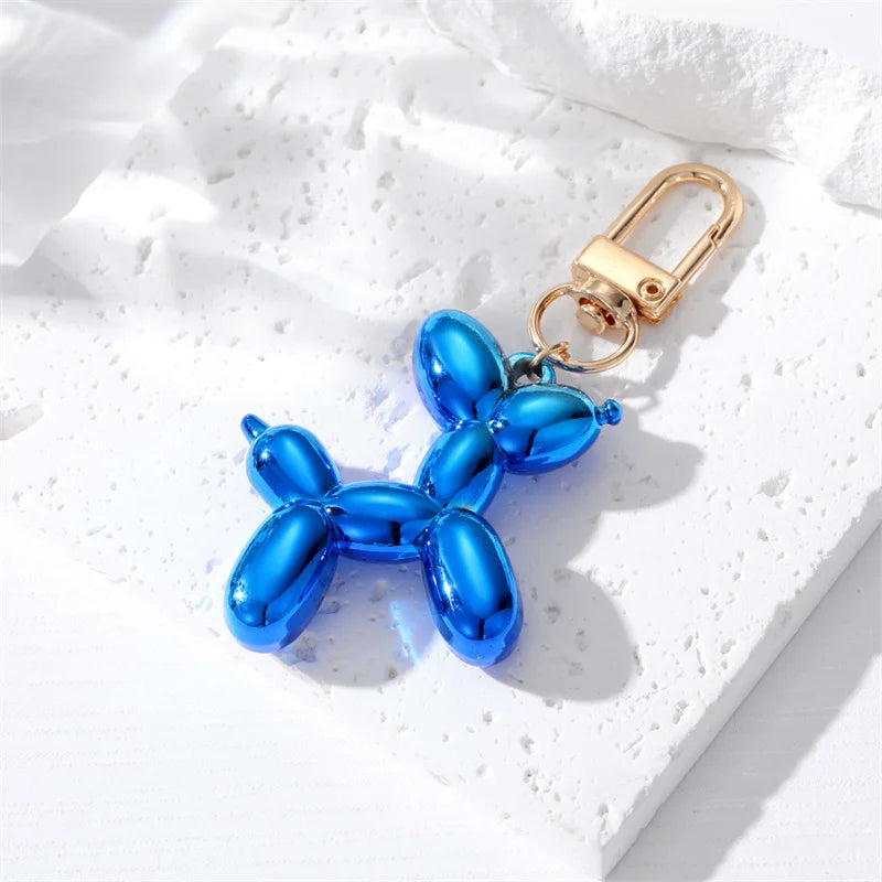 Metallic Balloon Dog Keychain - Vibrant Resin Charm with Zinc Alloy Clip