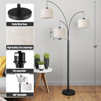 Modern 3-Arm Arc Floor Lamp with Linen Drum Shades - Adjustable Dimmable Lighting