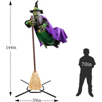 12ft Animated Hovering Witch with Broomstick – Halloween Animatronic Decor