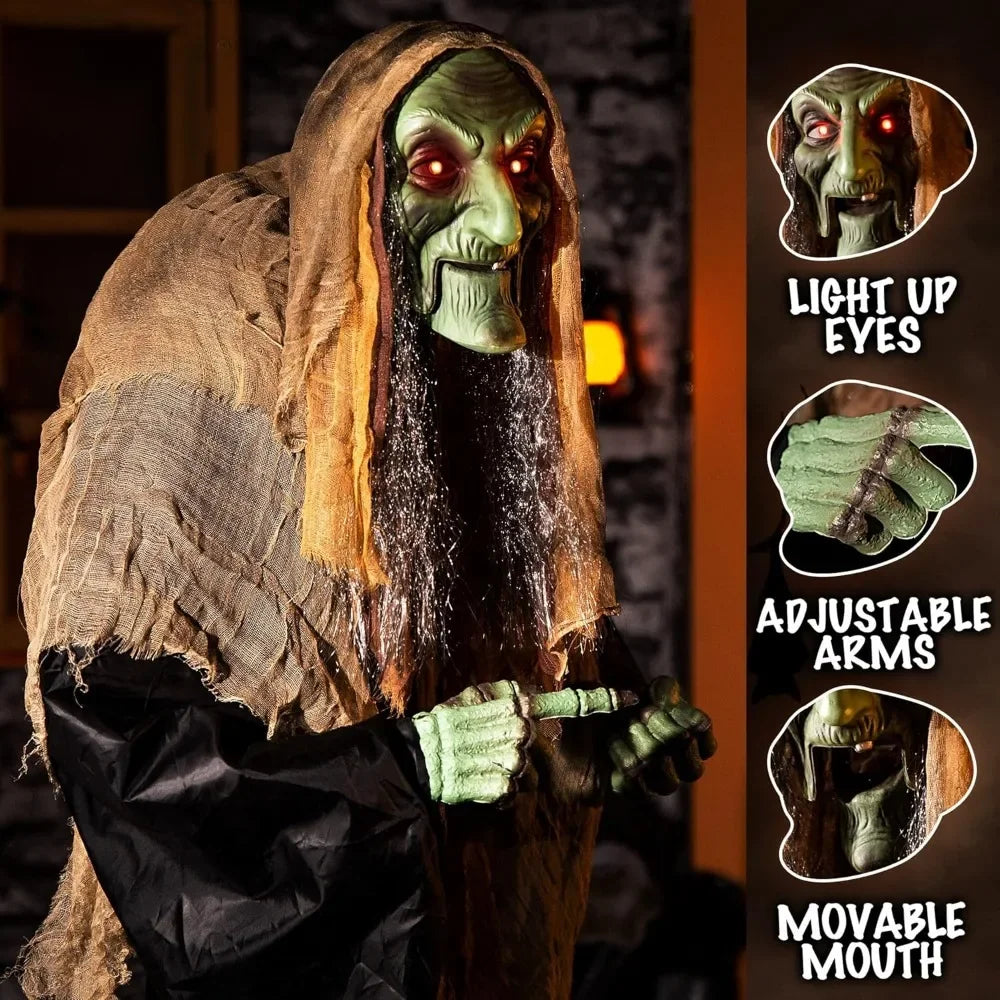 6ft Animated Creepy Witch with Glowing Eyes – Spooky Halloween Decoration for Yard or Home