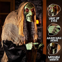 6ft Animated Creepy Witch with Glowing Eyes – Spooky Halloween Decoration for Yard or Home