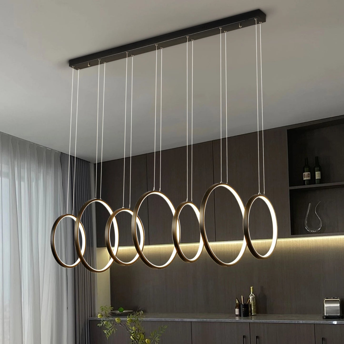 Modern Adjustable LED Pendant Lamp – Geometric Hanging Chandelier with Dimmable Rings