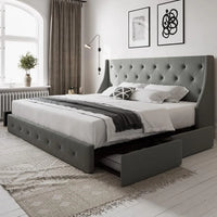 Bed frame With 4 Storage Drawers Wing-Back Headboard