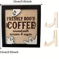 3D Wooden Halloween Coffee Sign – ‘Freshly Boo’d Coffee’ with Ghost Accents