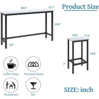 Contemporary 3-Piece Bar Table Set with Faux Marble Top and Long Counter Height Stools