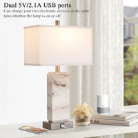 Set of 2 Marble Finish Touch Control Table Lamps with USB Charging Ports - Modern Rectangular Design