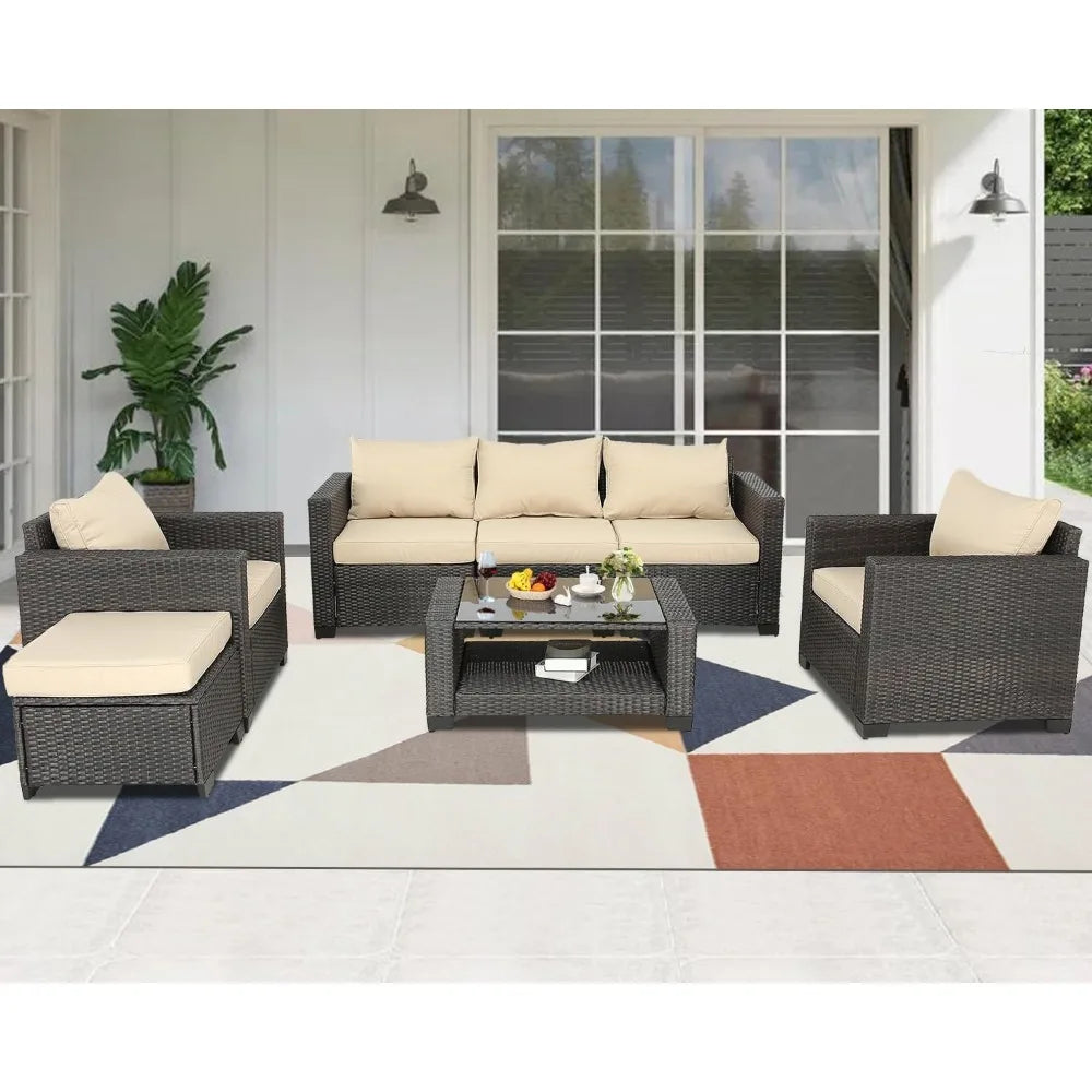 7 Pieces Patio Furniture Set Rattan Wicker