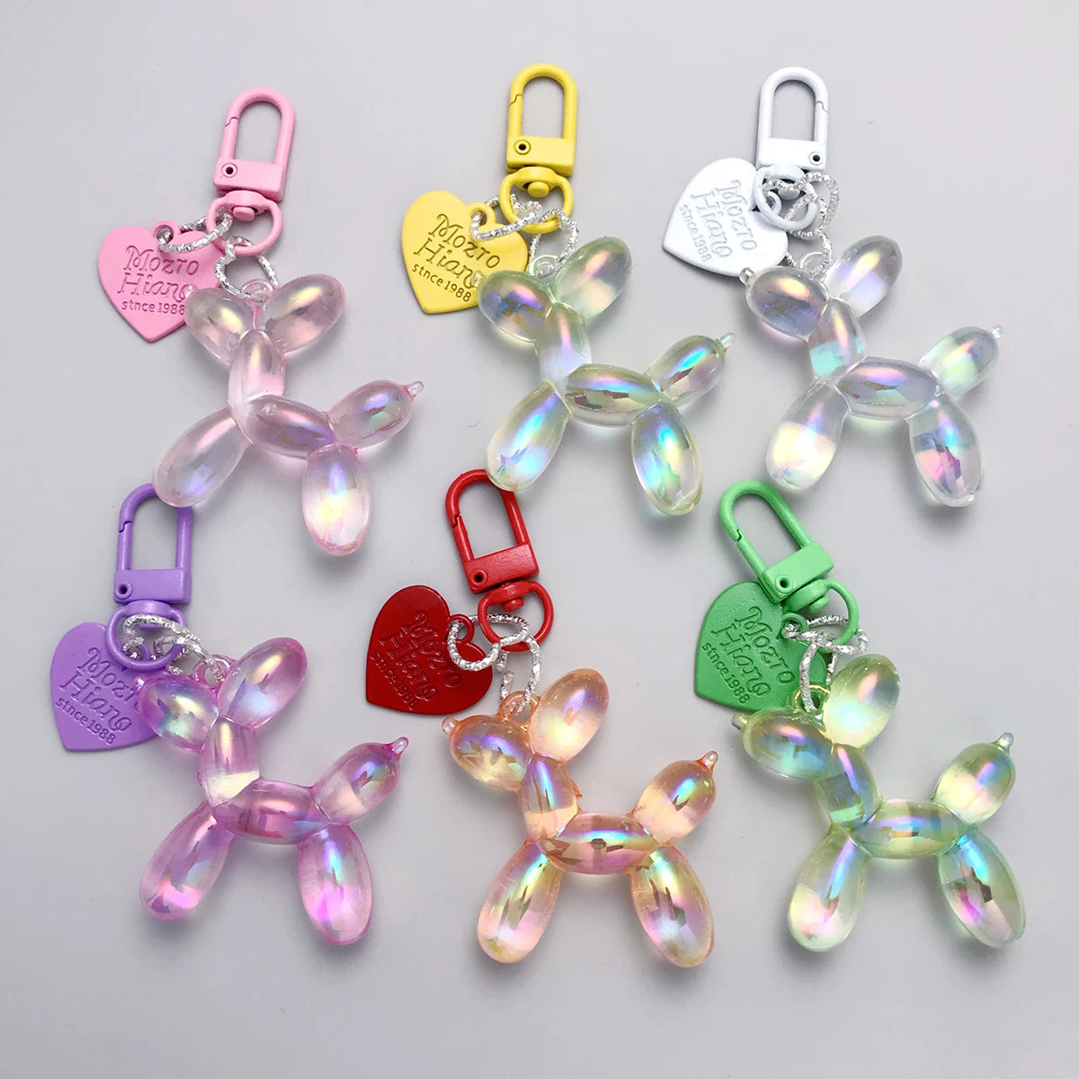 Iridescent Balloon Dog Keychain - Resin Charm with D-Shaped Buckle