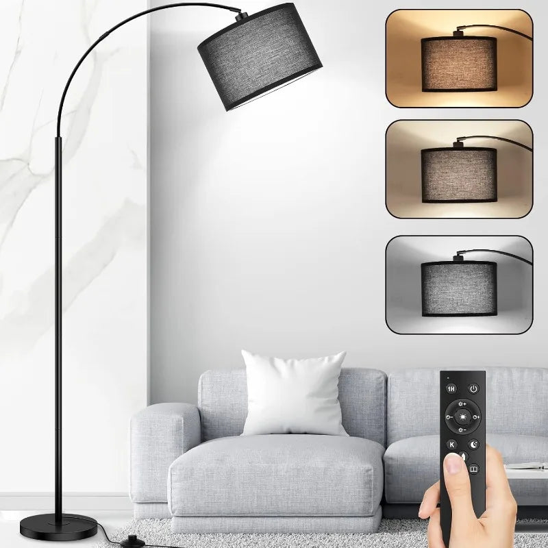 Dimmable Arc Floor Lamp with Remote Control - Adjustable Modern Standing Lamp with Linen Shade