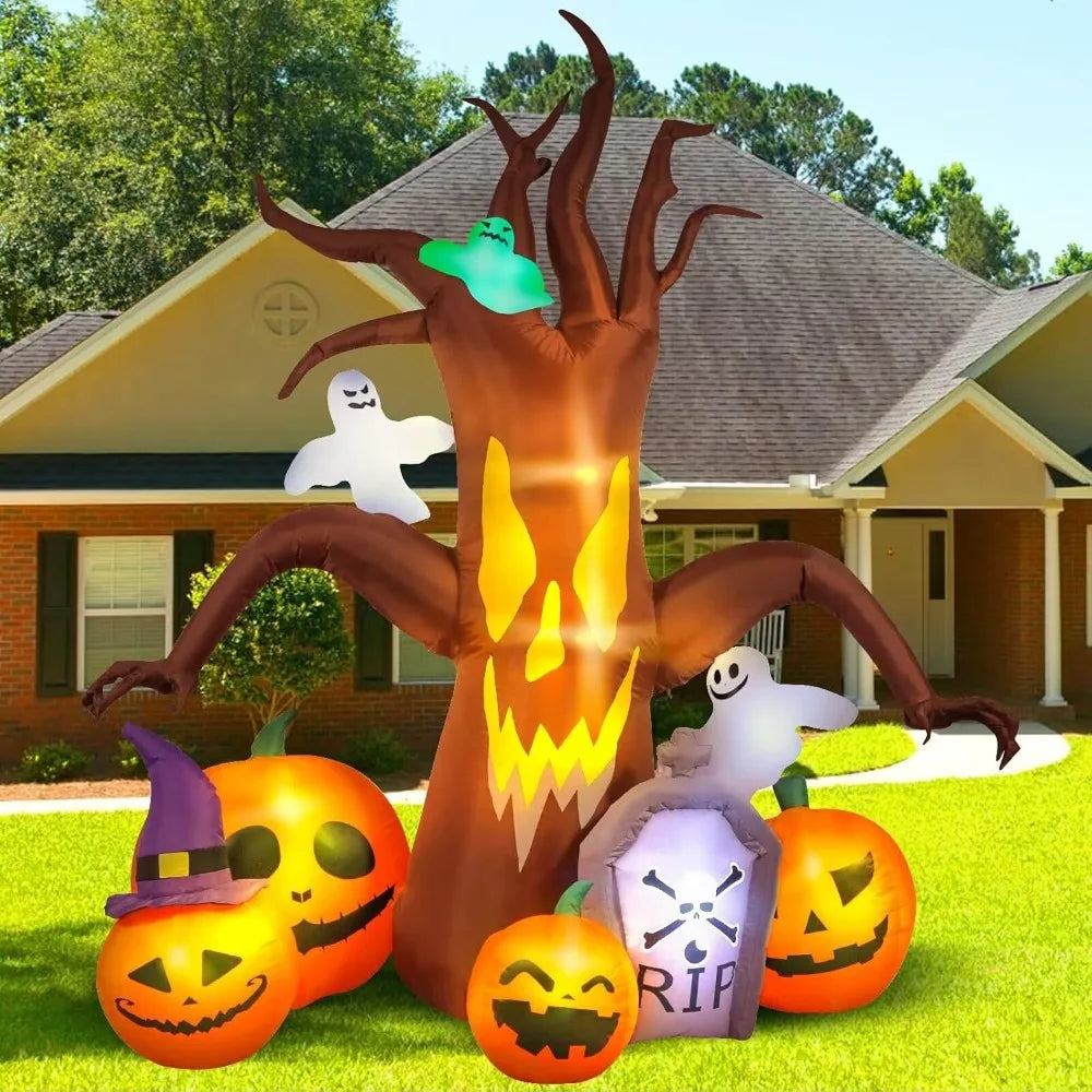 8 ft Halloween Inflatable Haunted Tree with Ghosts and Jack-o’-Lanterns – Outdoor Yard Decoration with LED Lights