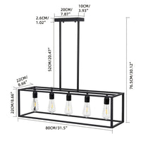 Industrial 5-Light Ceiling Lamp – Rectangular Chandelier for Kitchen Island & Dining Room