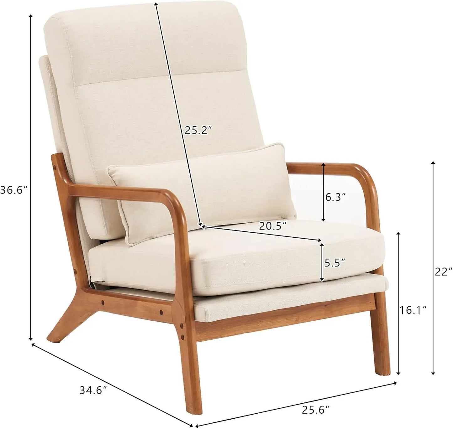 Mid-Century Modern Upholstered Lounge Chair with Wooden Frame - Beige Accent Seating