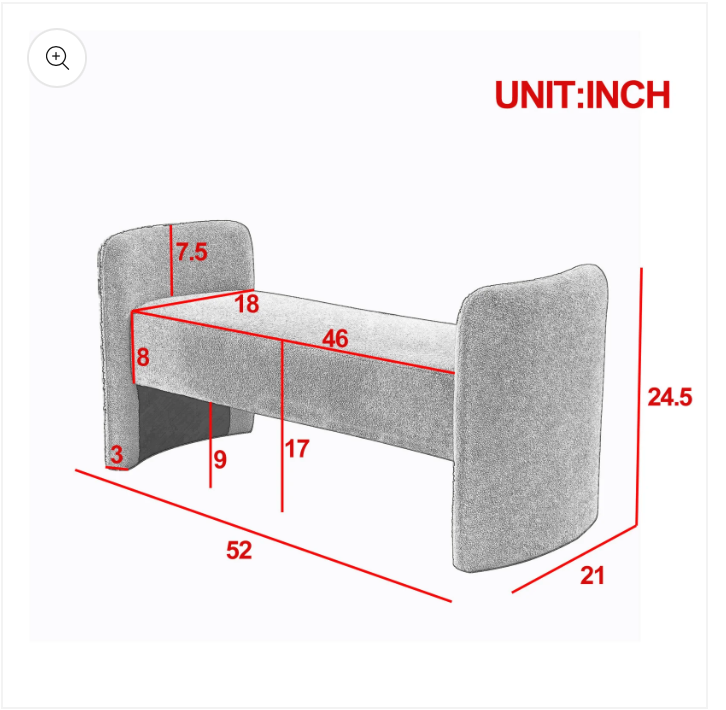 52" Bench in Teddy White