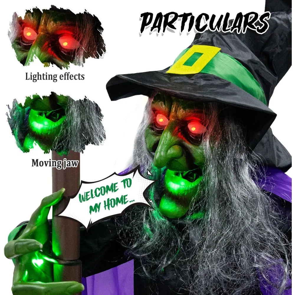 12ft Animated Hovering Witch with Broomstick – Halloween Animatronic Decor