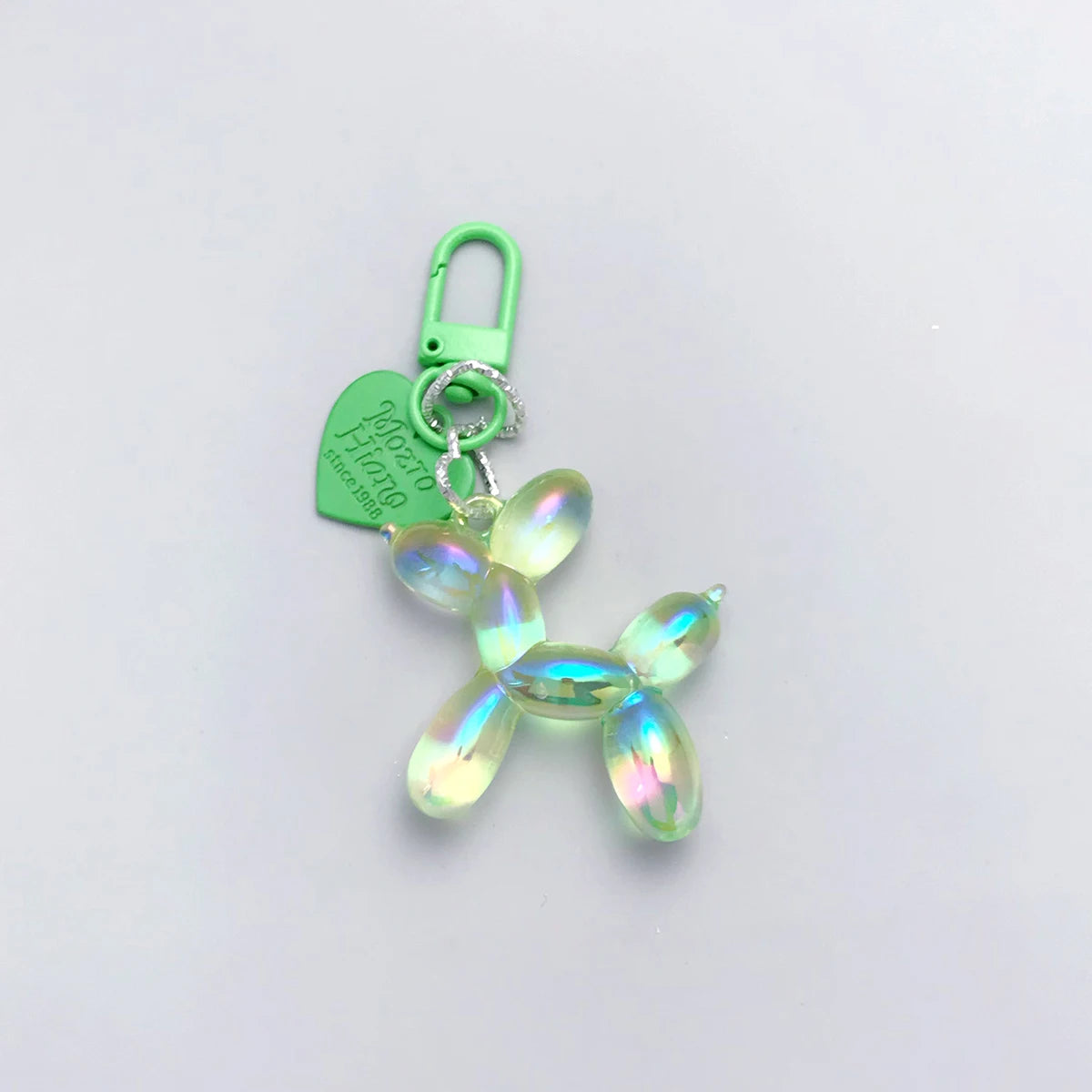 Iridescent Balloon Dog Keychain - Resin Charm with D-Shaped Buckle