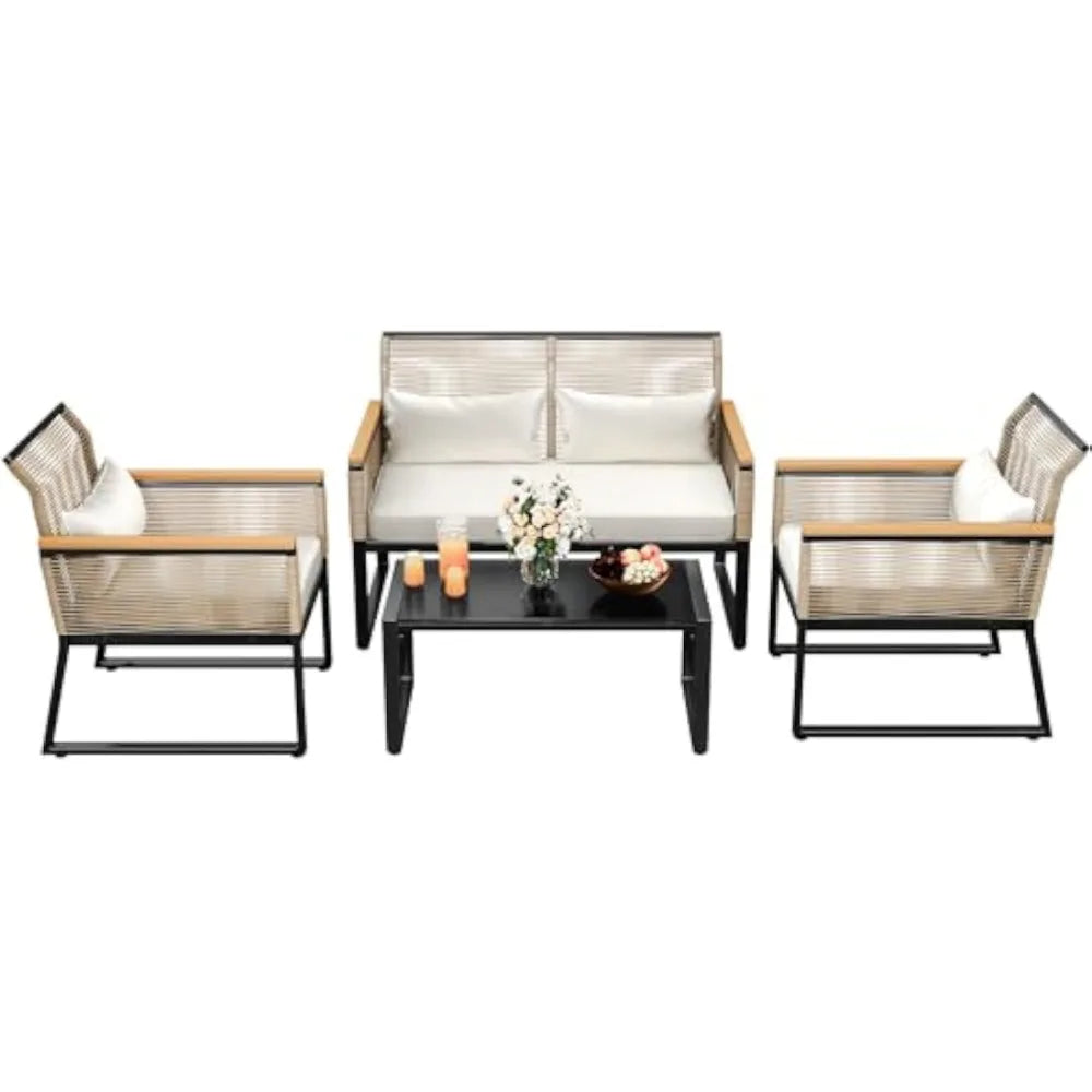 Wicker Outdoor Bistro Set, 4-Piece