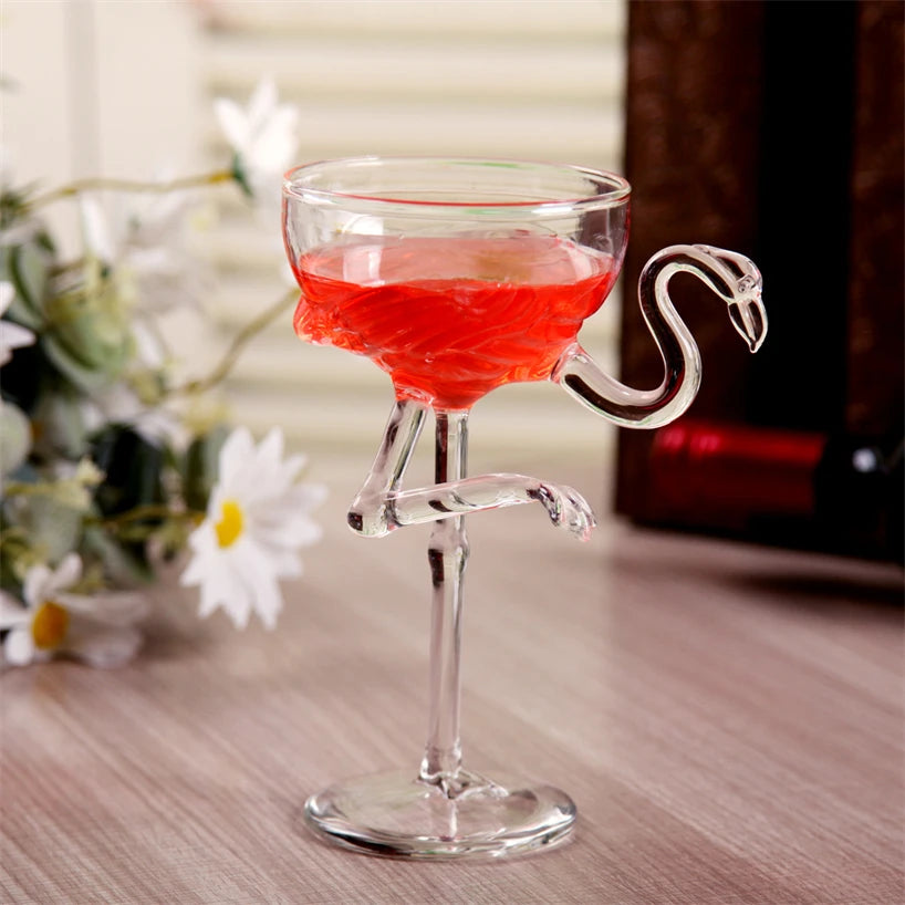 Elegant Flamingo Wine Glasses - Handcrafted Pink and Clear Glass Stemware for Cocktails and Champagne