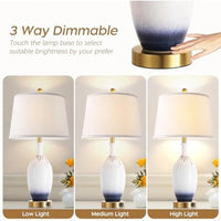 Set of 2 Ceramic Touch Control Table Lamps with USB Charging Ports - Elegant Gradient Finish