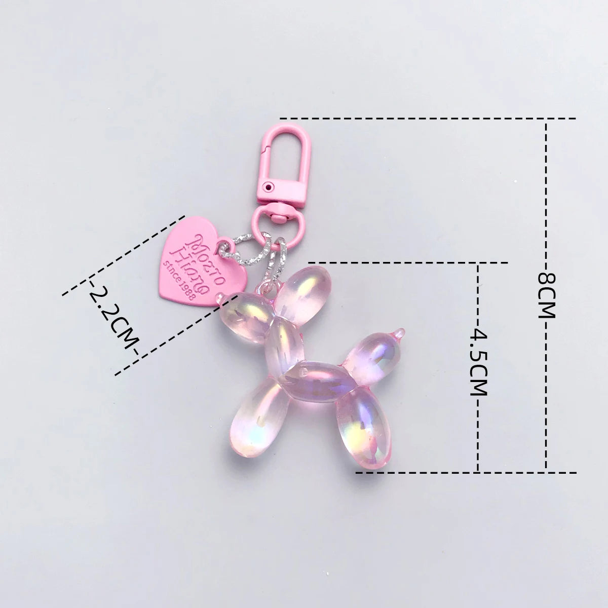 Iridescent Balloon Dog Keychain - Resin Charm with D-Shaped Buckle