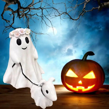 Adorable Ghosts: Boy or Girl Halloween Figurine with Pet